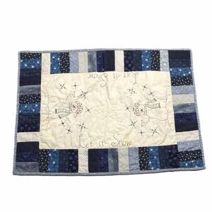 Handmade Quilted Snowman Table Topper Winter Let it Snow Blue Patchwork 26x18